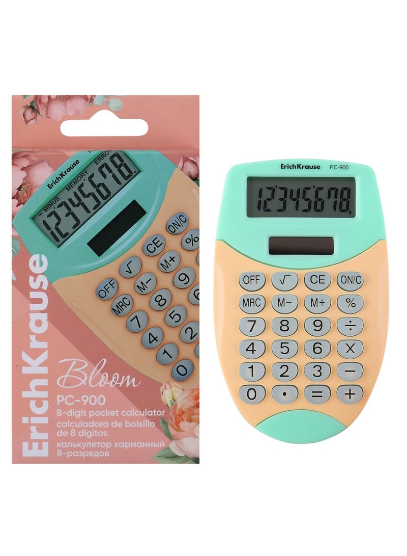 ErichKrause آلة حاسبة بحجم الجيب 8 أرقام مع شاشة LCD بلون باستيلي زهور - Image 1
