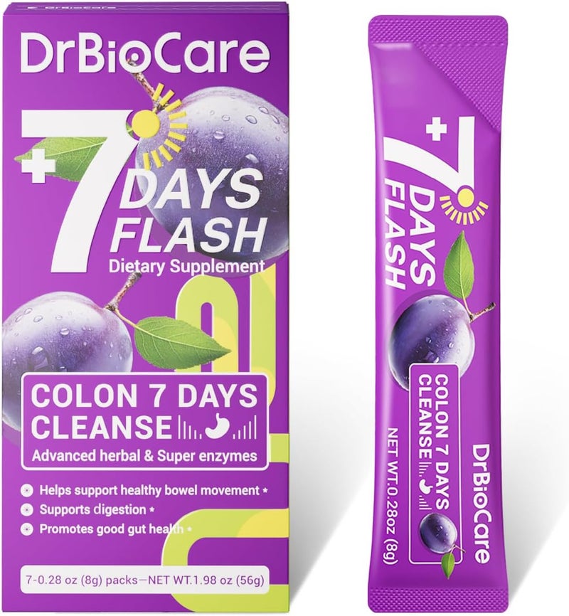DrBioCare Colon 7 Days Cleanse 7 Days Flash Colon Cleanse Detox  Digestive Support Prune Flavor  7 Packs - Image 1