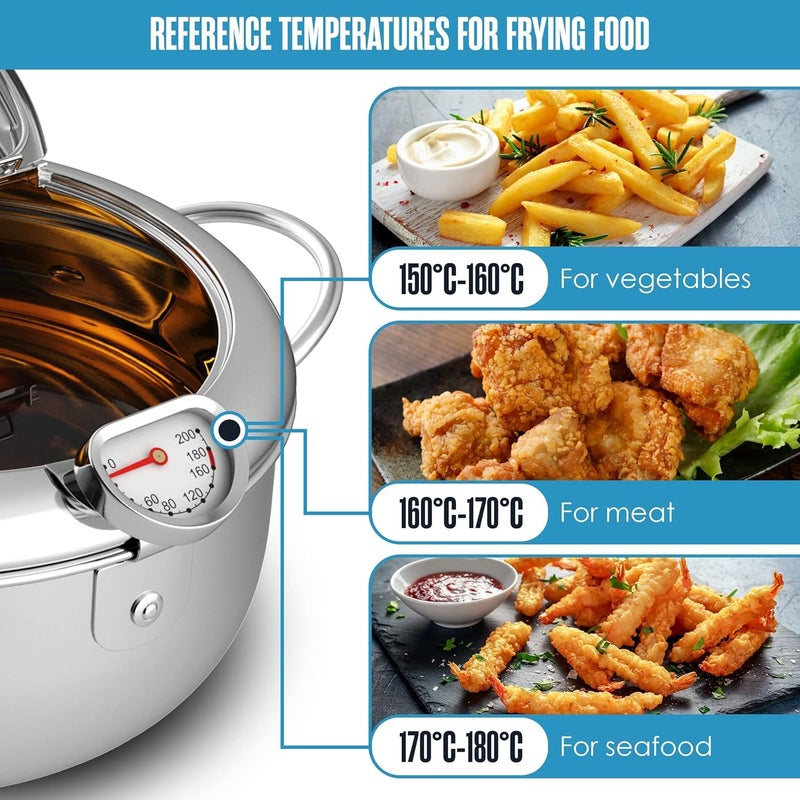 304 Stainless Steel Deep Fryer with Lid, Drain Rack and Thermometer – 2.2L Japanese Tempura Pot for Deep Fry Potatoes Chicken – Free Gift Kitchen Utensil Rest - Image 5