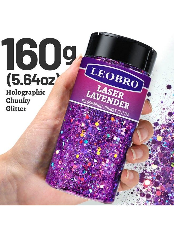 LEOBRO غليتر هولوجرافيك سميك 160غ/564أونصة للزينة، غليتر معدني لامع سميك وناعم، رقائق سكوين للزينة بكميات كبيرة، غليتر للأظافر، للمكياج، للجسم، للوجه، للعيون، للأكواب، غليتر ليوبروا باللون البنفسجي الفاتح - Image 3