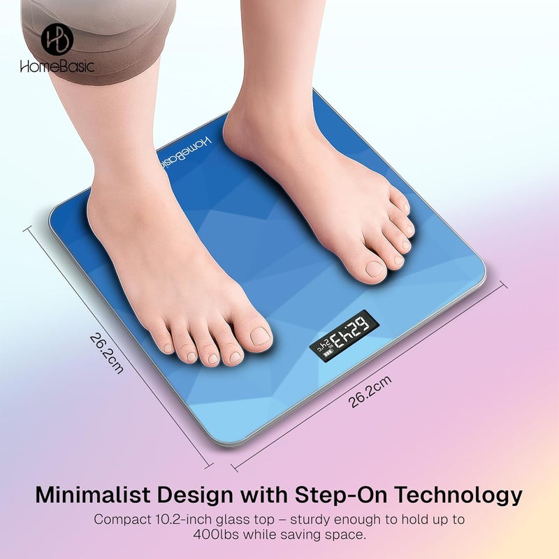 Home Basic ميزان وزن رقمي للجسم | ميزان بوزن زجاجي مقوى | سعة 180 كجم، 4 أوضاع وحدات، دقة عالية 1 جرام، ميزة الخطوة، تشغيل/إيقاف تلقائي، شاشة LCD، كريستال درجة الحرارة - Image 5