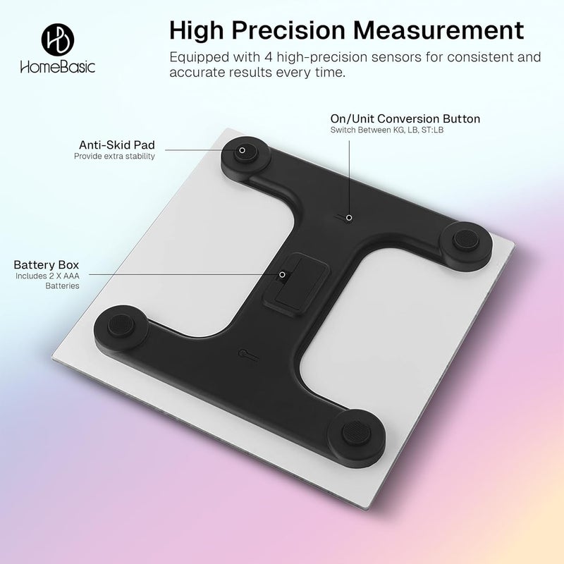 Home Basic ميزان وزن رقمي للجسم | ميزان بوزن زجاجي مقوى | سعة 180 كجم، 4 أوضاع وحدات، دقة عالية 1 جرام، ميزة الخطوة، تشغيل/إيقاف تلقائي، شاشة LCD، كريستال درجة الحرارة - Image 4