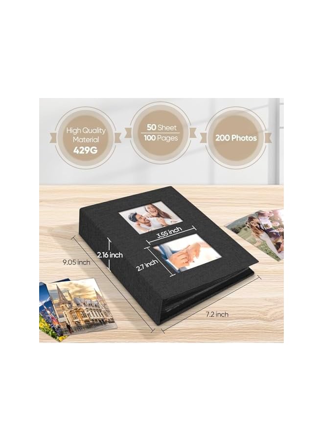 The Bros ألبوم صور أسود من الكتان 4x6، 200 جيب، تصميم سهل الإدخال للتخزين، غلاف ألبوم DIY للأزواج، العائلة، الزفاف، السفر، يحمي الصور - Image 2