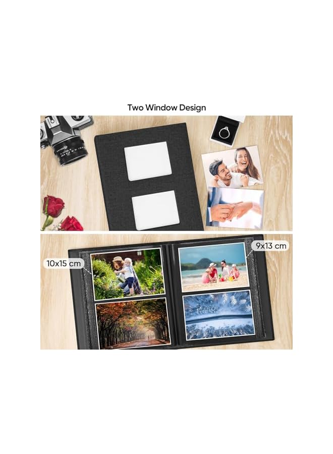 The Bros ألبوم صور أسود من الكتان 4x6، 200 جيب، تصميم سهل الإدخال للتخزين، غلاف ألبوم DIY للأزواج، العائلة، الزفاف، السفر، يحمي الصور - Image 4