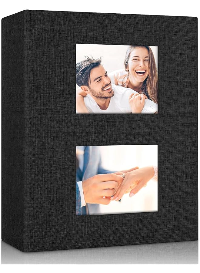 The Bros ألبوم صور أسود من الكتان 4x6، 200 جيب، تصميم سهل الإدخال للتخزين، غلاف ألبوم DIY للأزواج، العائلة، الزفاف، السفر، يحمي الصور - Image 1