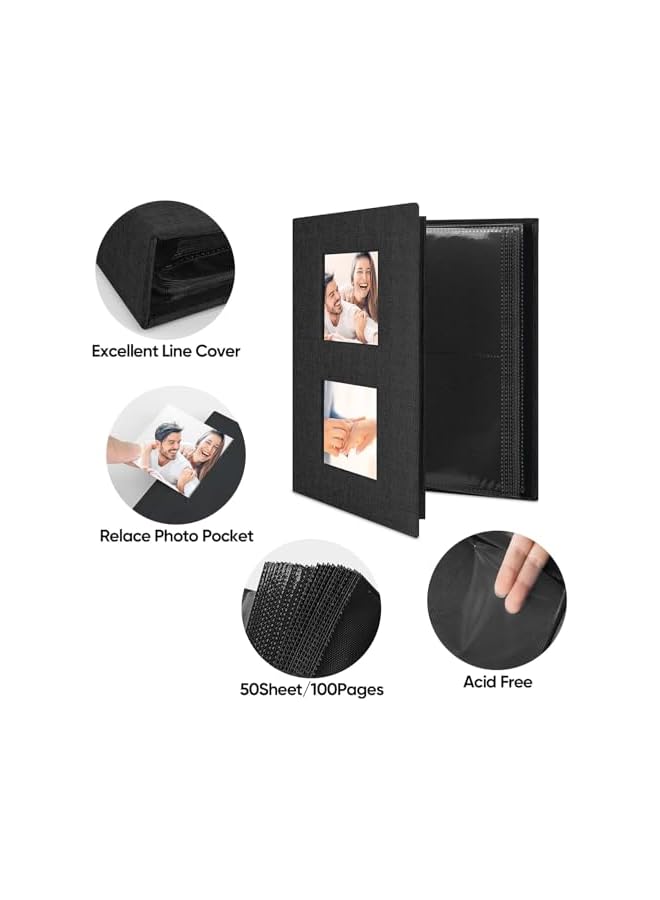 The Bros ألبوم صور أسود من الكتان 4x6، 200 جيب، تصميم سهل الإدخال للتخزين، غلاف ألبوم DIY للأزواج، العائلة، الزفاف، السفر، يحمي الصور - Image 3