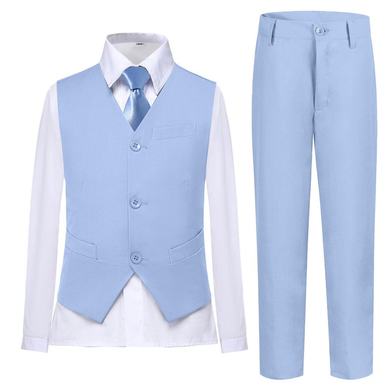 Boys Blue Suit for Big Boy Tuxedo Suit Set for Wedding Ring Bearer Outfit Boys Vest and Pants Set Kids Tuxedos Formal Wear Size 10