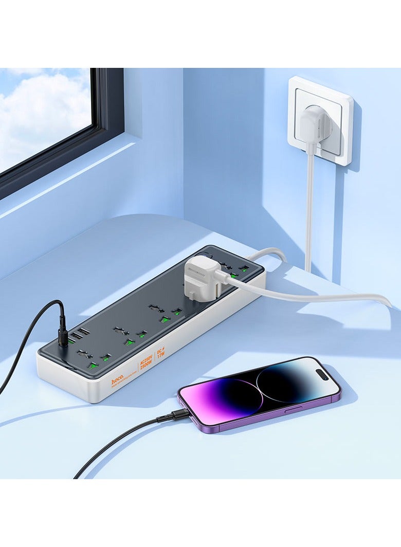 Hoco AC13B Premium High-Power Multifunctional Safety Socket with Advanced USB-C and Universal AC Outlets for Maximum Device Connectivity and Smart Energy Management - Image 2