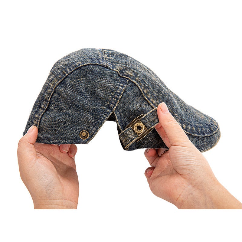 Vintage Denim Newsboy Cap Oversized Painter Cap Cotton - Image 2