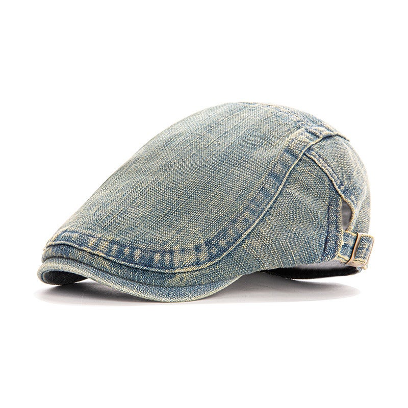 Vintage Denim Newsboy Cap Oversized Painter Cap Cotton - Image 1