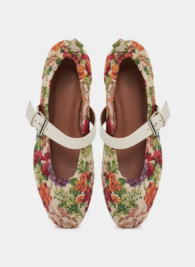 Styli Beige Printed Ballerina Shoes for Women | Best Price UAE
