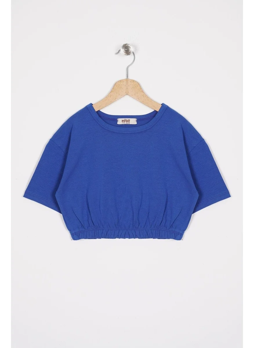 Zepkids Crew Neck Short Sleeve Elastic Waist Saxe Color Girl T-shirt