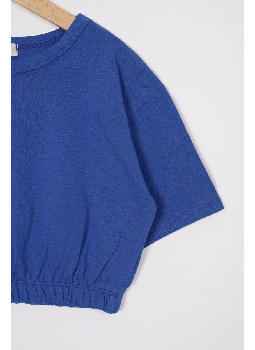 Zepkids Crew Neck Short Sleeve Elastic Waist Saxe Color Girl T-shirt