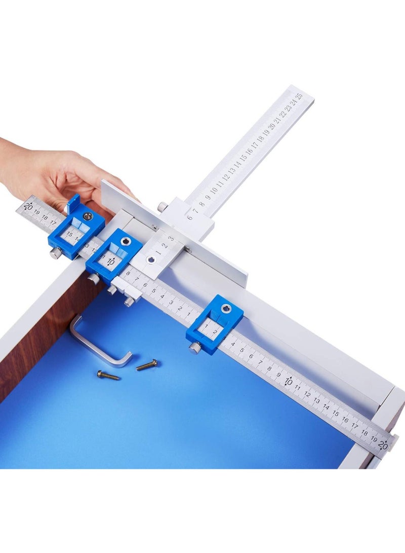 GGOOT Cabinet Hardware Jig Adjustable Punch Locator Drill Guide Template Measuring Tool Woodworking Drill Guide Tool Handle jig for Kitchen cupboards(Aluminum with Steel)  - Image 3