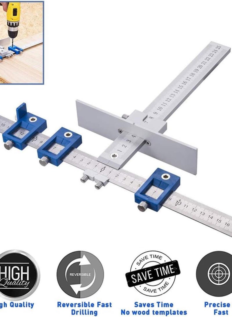 GGOOT Cabinet Hardware Jig Adjustable Punch Locator Drill Guide Template Measuring Tool Woodworking Drill Guide Tool Handle jig for Kitchen cupboards(Aluminum with Steel)  - Image 2