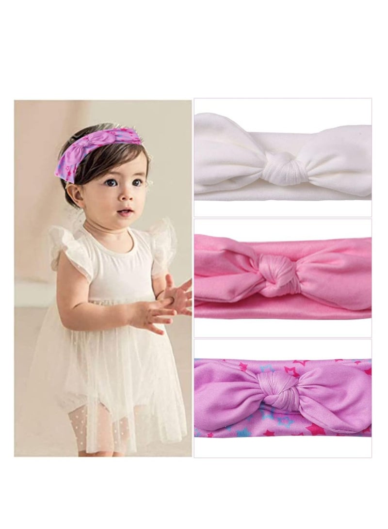 Baby Headband Cotton, Baby Headband Cotton Elastic,  Baby Girl Cotton and Synthetic Headbands, Print Floral Hair Band Bow-knot, for Newborn Baby, Toddlers, 3 Pcs - Image 5