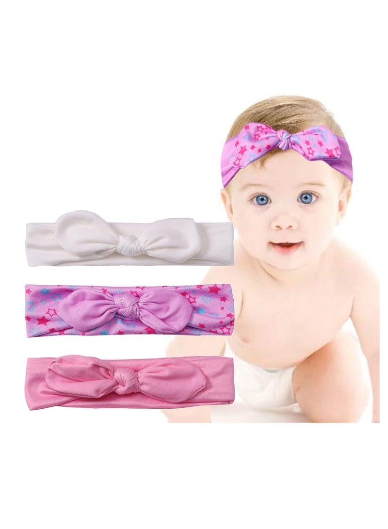Baby Headband Cotton, Baby Headband Cotton Elastic,  Baby Girl Cotton and Synthetic Headbands, Print Floral Hair Band Bow-knot, for Newborn Baby, Toddlers, 3 Pcs - Image 1