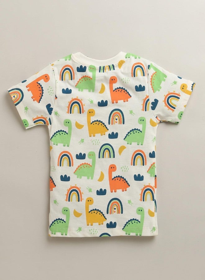 BUMZEE Baby Boys Cotton Half Sleeves Animal Print T-Shirt & Short Set Off White & Teal - 6-12 Months (Peb11267C-owt) - Image 3