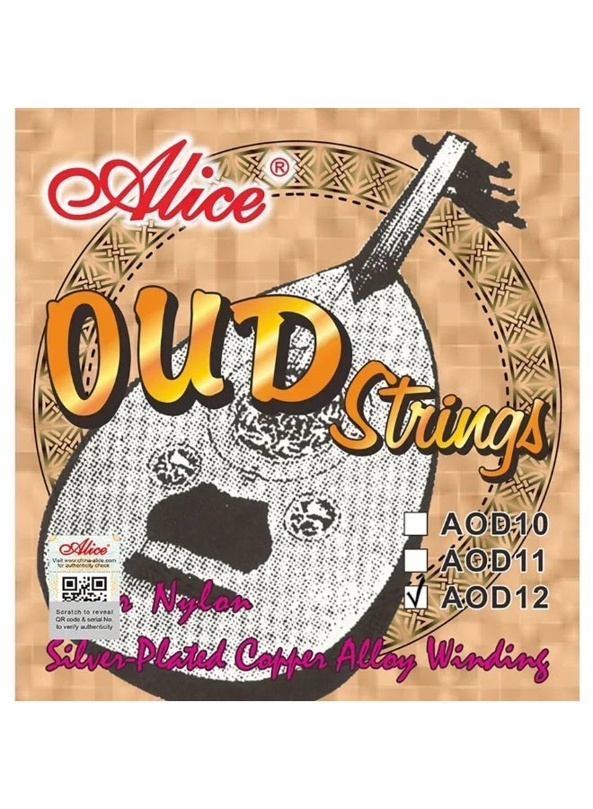 AOD12 Full Oud String Set Egyptian Lute Aoud Strings  Replacement Accessories Spare Repair - Nylon & Copper Winding - 12 Strings