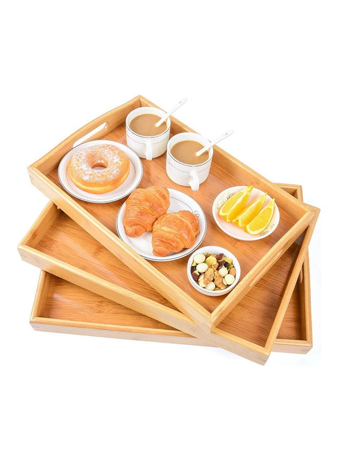 3-Piece Bamboo Serving Tray Set Brown 45cm - Image 1