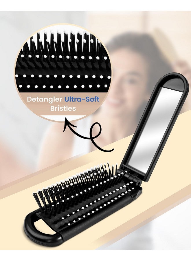 MoHern 6 PCS Folding Travel Hairbrush Set with Compact Mirror for Women - Mini Pocket Brush with Mirror for Purse and Girls - Image 5