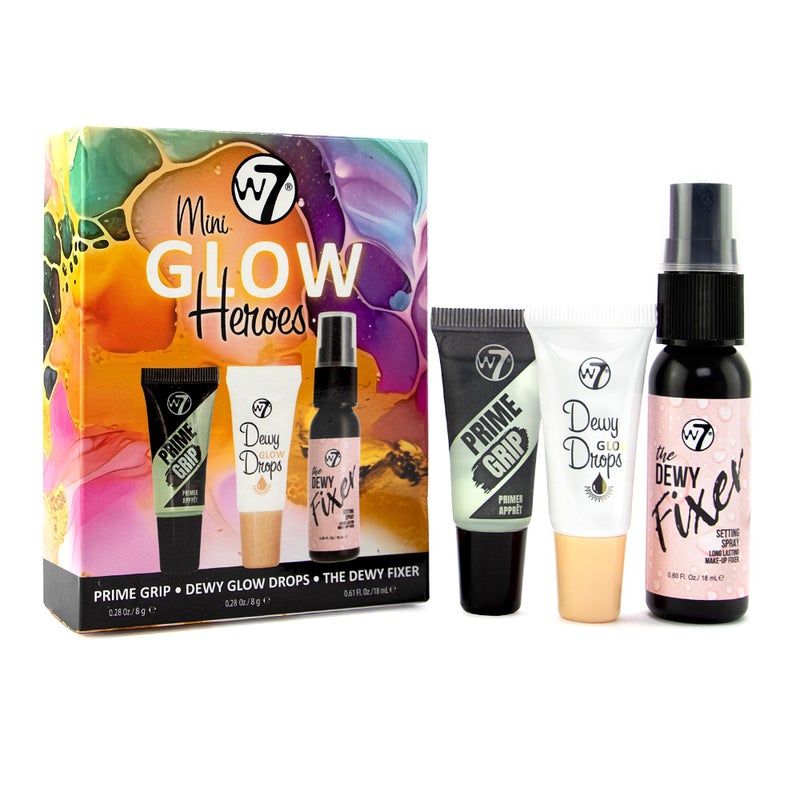 W7 Mini Glow Heroes Set - Travel Size Makeup Minis with Primer, Glow Drops & Setting Spray - Image 1