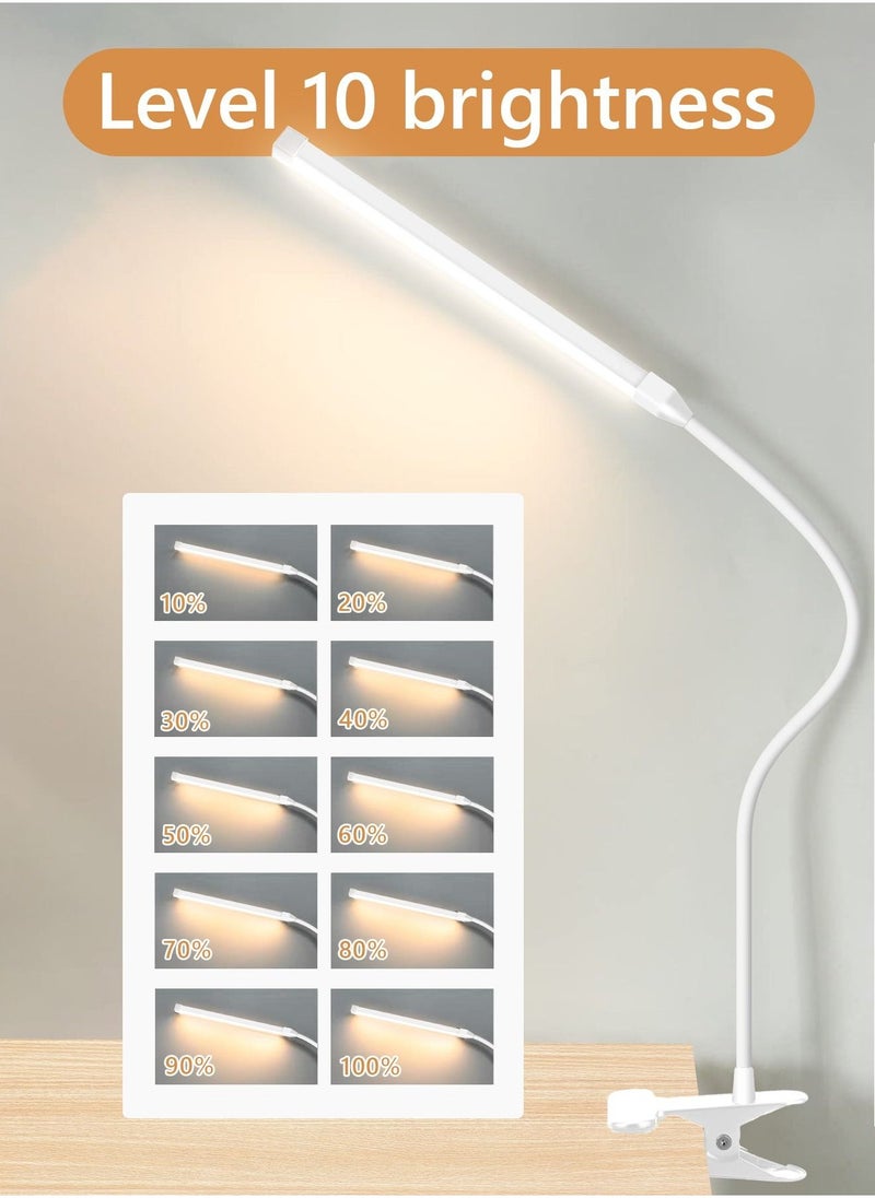 LOOPITYS LED Desk lamp with Clamp  EyeCaring Clip on Lights for Home Office  3 Modes 10 Brightness  Long Flexible Gooseneck  Metal  Swing Arm Architect Task Table Lamps -- White small size - Image 3