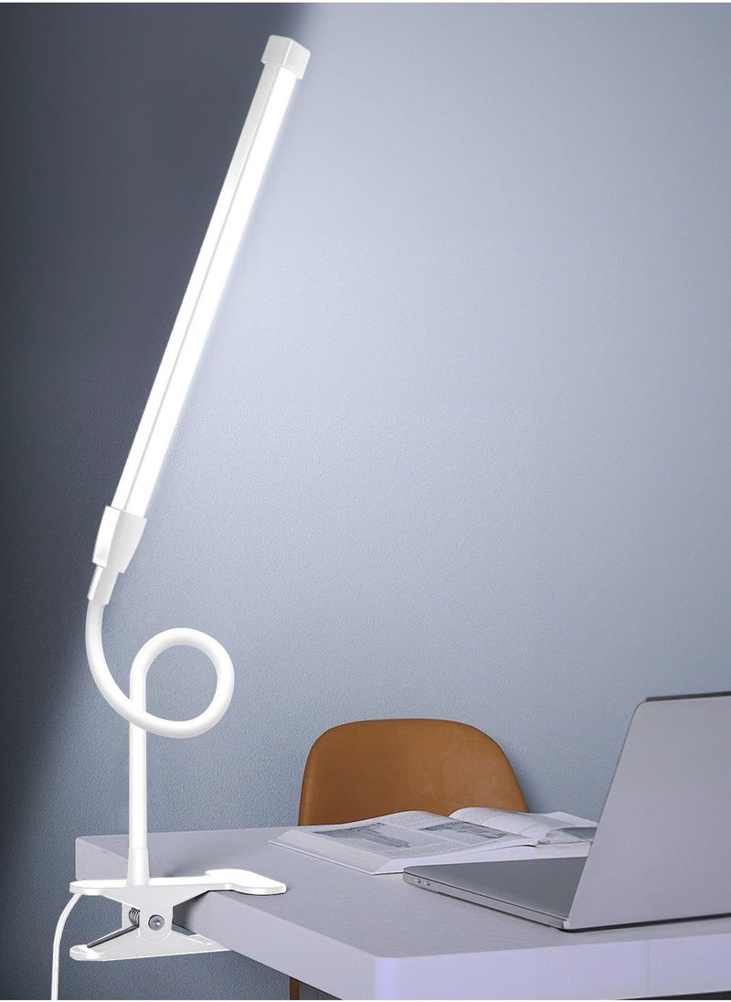 LOOPITYS LED Desk lamp with Clamp  EyeCaring Clip on Lights for Home Office  3 Modes 10 Brightness  Long Flexible Gooseneck  Metal  Swing Arm Architect Task Table Lamps -- White small size - Image 1