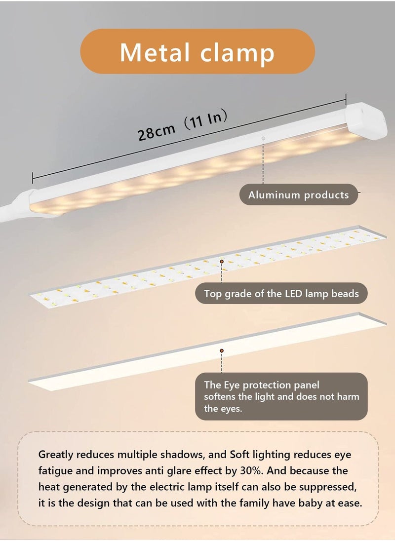 LOOPITYS LED Desk lamp with Clamp  EyeCaring Clip on Lights for Home Office  3 Modes 10 Brightness  Long Flexible Gooseneck  Metal  Swing Arm Architect Task Table Lamps -- White small size - Image 5