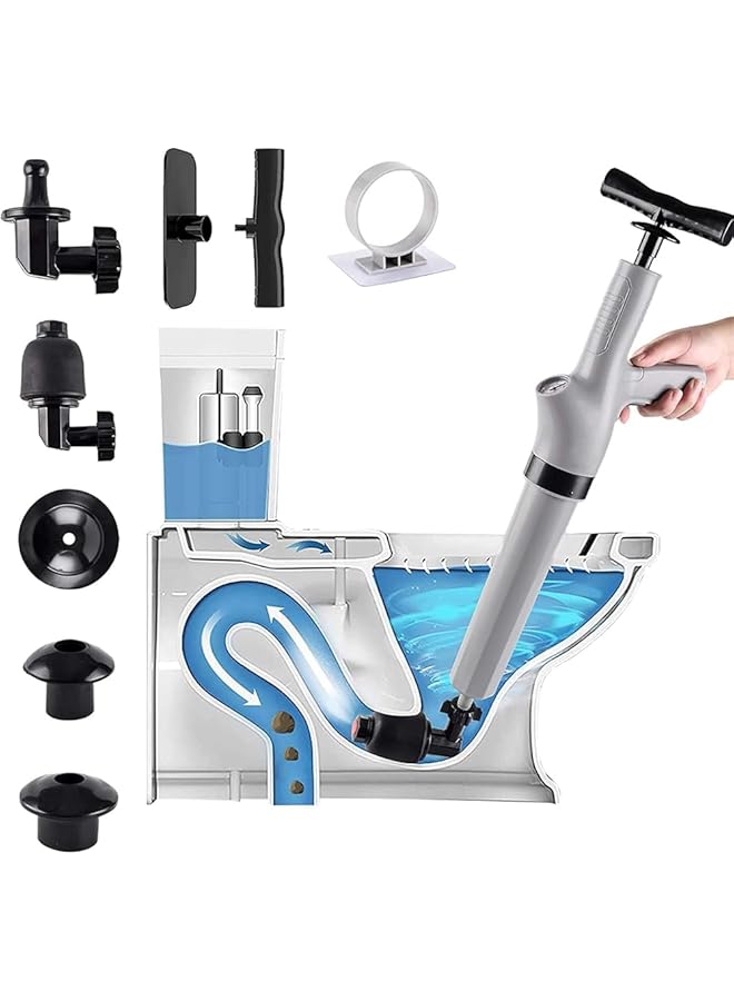 PROMASS Toilet Plunger, 9 in 1 Air Plunger for Toilet, Drain Plumb Plunger, High-Pressure Air Drain Blaster Gun with Real-Time Barometer, for Plugging Toilets, Kitchens, Bathrooms, Drain Clog Remover Tools - Image 1
