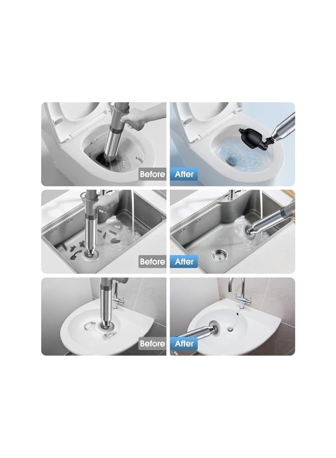 PROMASS Toilet Plunger, 9 in 1 Air Plunger for Toilet, Drain Plumb Plunger, High-Pressure Air Drain Blaster Gun with Real-Time Barometer, for Plugging Toilets, Kitchens, Bathrooms, Drain Clog Remover Tools - Image 2