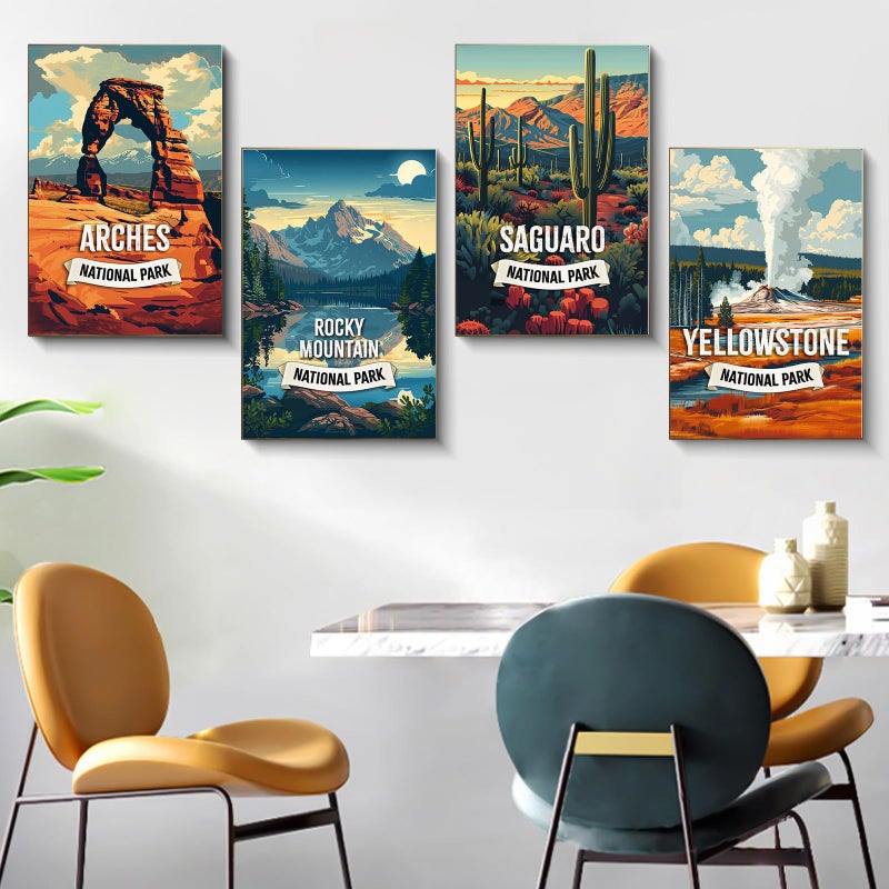 Fountor 4 Pack Framed Paint by Numbers Kit for Adults Beginners with Wooden Easel, National Park Paint by Number Kit with Frame, Landscape Painting by Numbers for Home Wall Decor 8x12 inch - Image 2