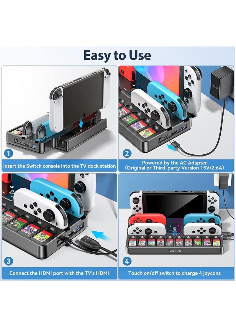 Generic - TV Docking Station with 10 Game Slots for Nintendo Switch & Switch OLED, Switch Base Station Dock with 4K HDMI Switch TV Adapter, Portable Switch Dock Replacement with 2 USB 3.0 Port - Image 1