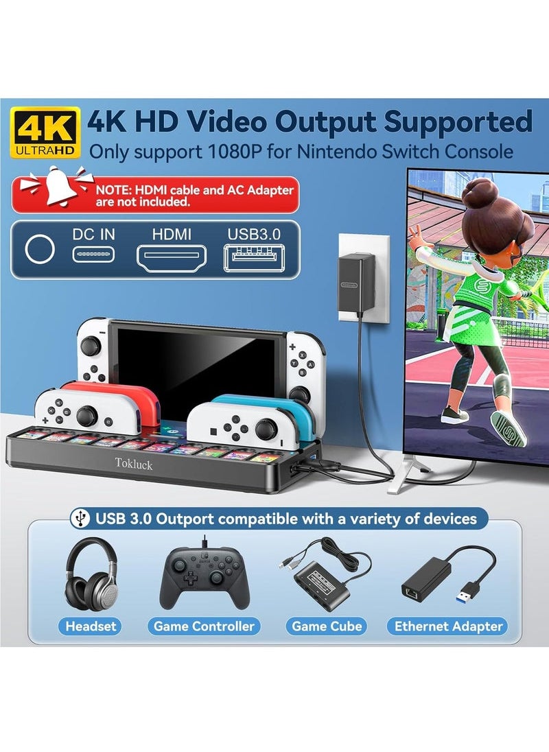 Generic - TV Docking Station with 10 Game Slots for Nintendo Switch & Switch OLED, Switch Base Station Dock with 4K HDMI Switch TV Adapter, Portable Switch Dock Replacement with 2 USB 3.0 Port - Image 1