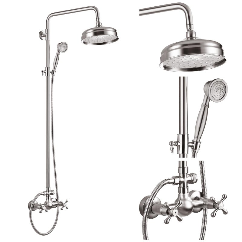 gotonovo جهاز دش مكشوف من جوتونوو 8 بوصة رأس دش مطري مع مقبضين مزدوجين ووحدة دش حائطية من النحاس مع رشاش يدوي بلمسة نهائية من النيكل المصقول