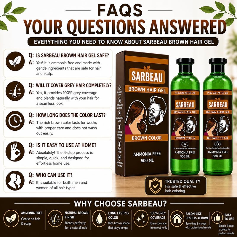 Sarbeau Fruit Vinegar Hair Colour, New Dark Brown, 500ml x 2 Bottles, Professional Hair Dye Set - Image 5