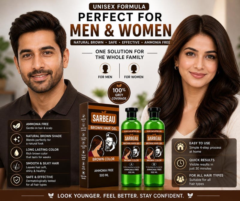 Sarbeau Fruit Vinegar Hair Colour, New Dark Brown, 500ml x 2 Bottles, Professional Hair Dye Set - Image 3
