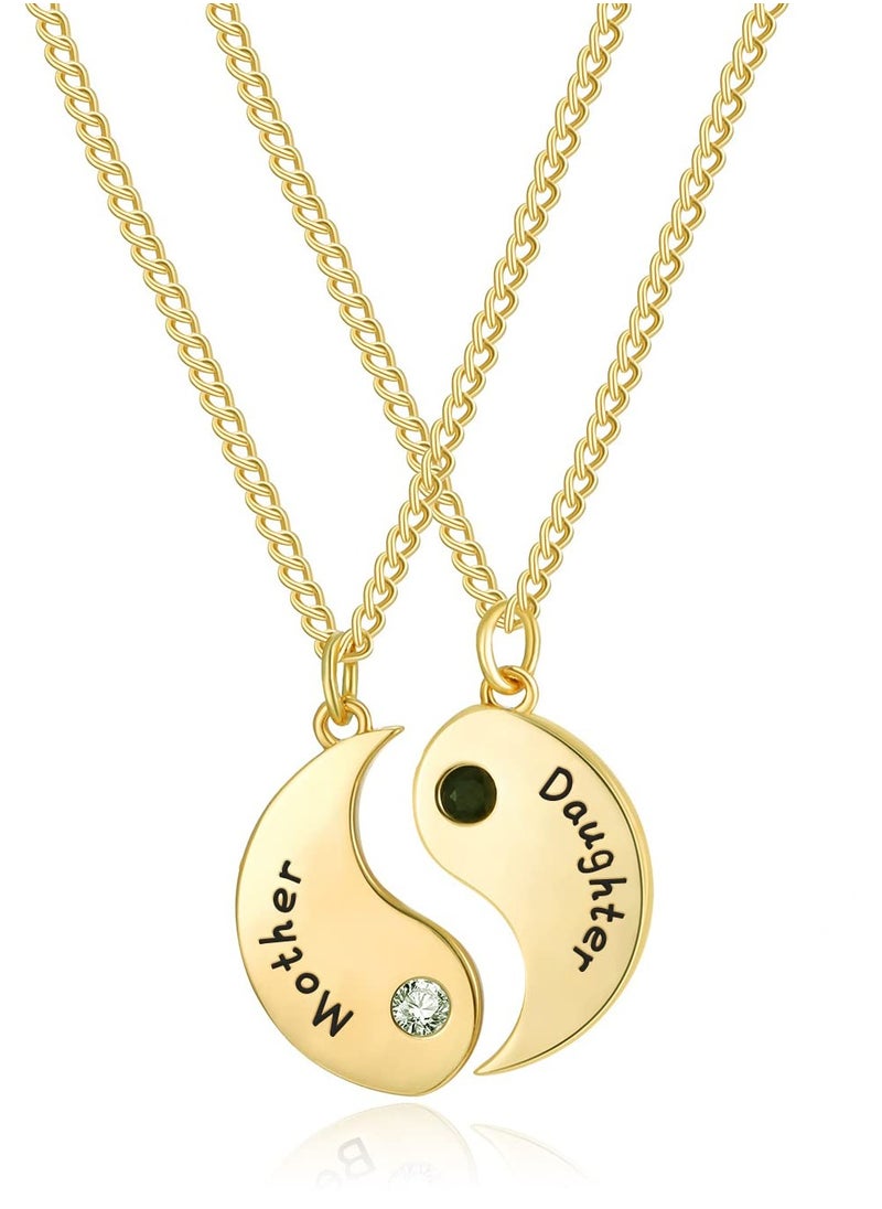 SYOSI - 2 Pack Mother-Daughter Alphabet Necklace Set Splicing Yin Yang Pendant Necklace Creative Shape Suitable as Birthday/Festival/Mother's Day Gift - Image 1