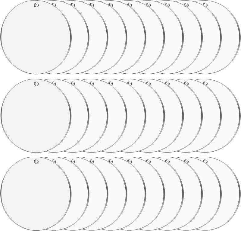 Cludoo 3 inch Clear Acrylic Ornaments for Crafts 30pcs Clear Round Acrylic Ornament Blanks Acrylic Circle Disc Ornament Blanks with Hole Christmas Decor Art Engraving Painting and DIY Crafting