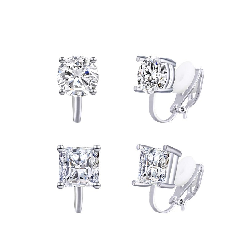YOQUCOL 2 Pairs Clip On Earrings 8MM Cubic Zirconia Crystal Non Pierced Clip On Stud Earrings For Women - Image 1