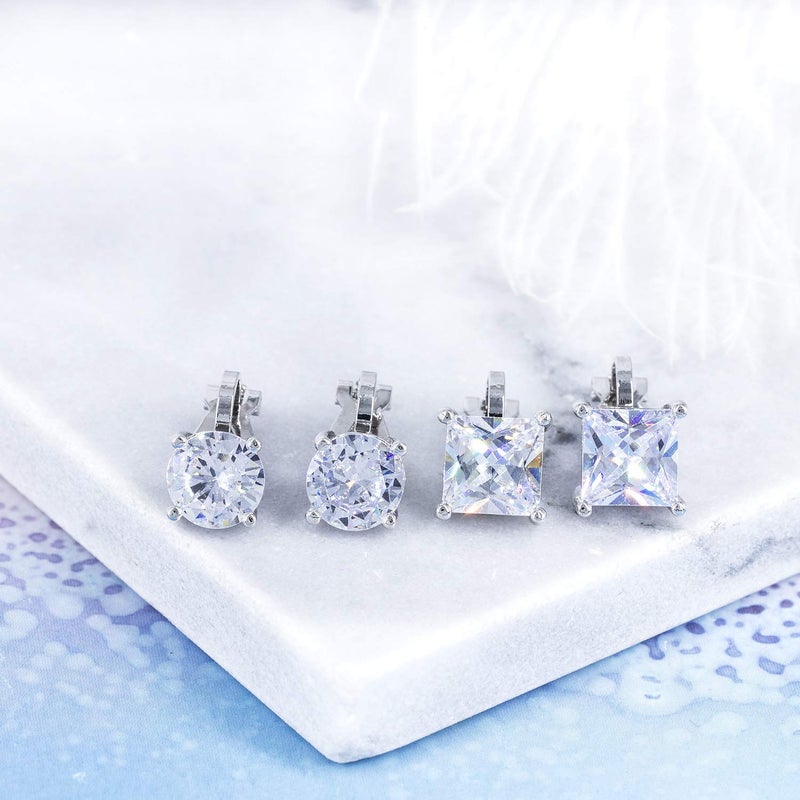 YOQUCOL 2 Pairs Clip On Earrings 8MM Cubic Zirconia Crystal Non Pierced Clip On Stud Earrings For Women - Image 3