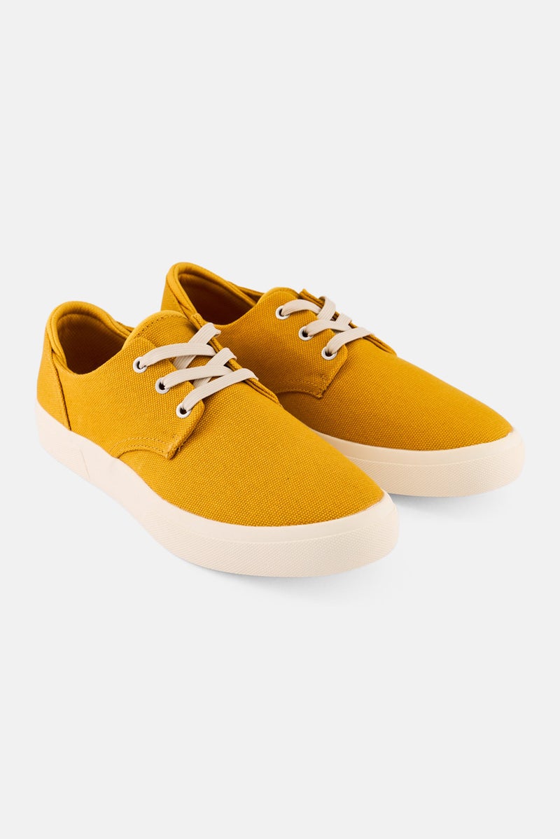 Sun Stone Men Medium Kiva Lace Up Denim Shoes, Mustard - Image 1