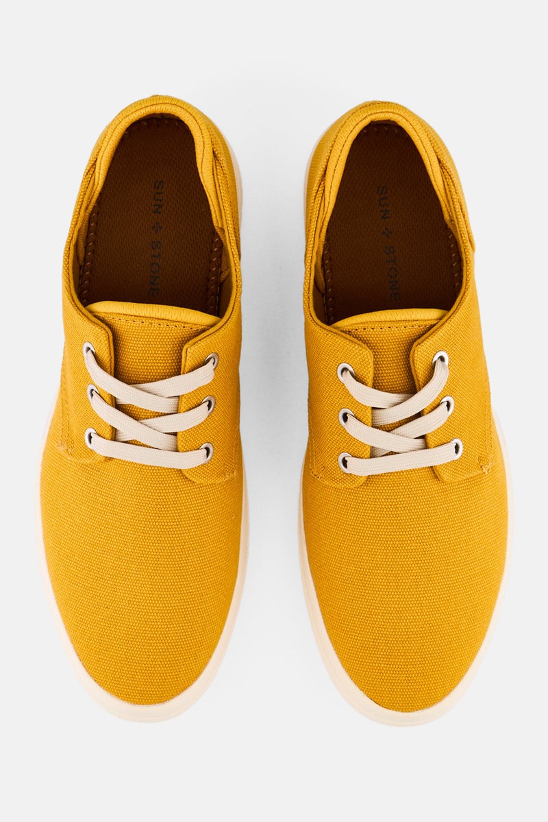 Sun Stone Men Medium Kiva Lace Up Denim Shoes, Mustard - Image 3