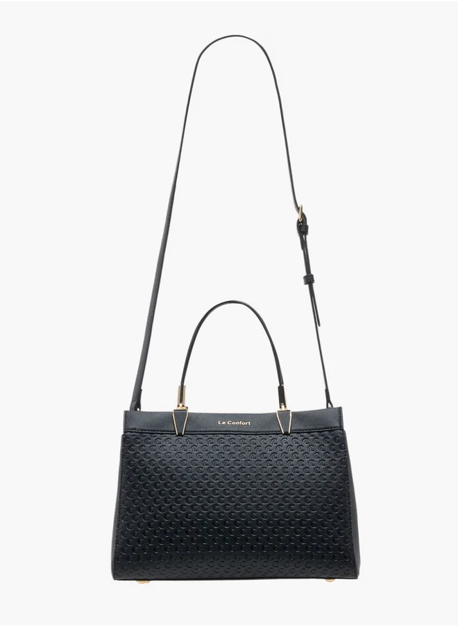 Le Confort Monogram Embossed Tote Bag with Detachable Strap and Zip Closure