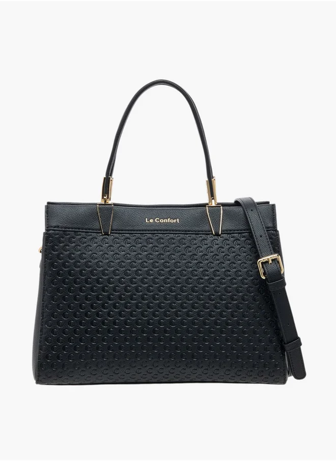 Le Confort Monogram Embossed Tote Bag with Detachable Strap and Zip Closure