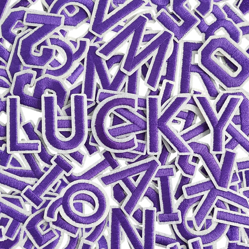 HWQVA 72Pcs Iron on Letters and Numbers Patches Letter Patches Alphabet Embroidered Patch AZ Numbers 09 Applique for Clothes Hat Socks Jeans Jerseys DIY Accessories Purple - Image 3