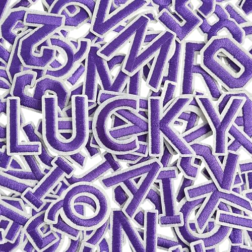 HWQVA 72Pcs Iron on Letters and Numbers Patches Letter Patches Alphabet Embroidered Patch AZ Numbers 09 Applique for Clothes Hat Socks Jeans Jerseys DIY Accessories Purple - Image 1