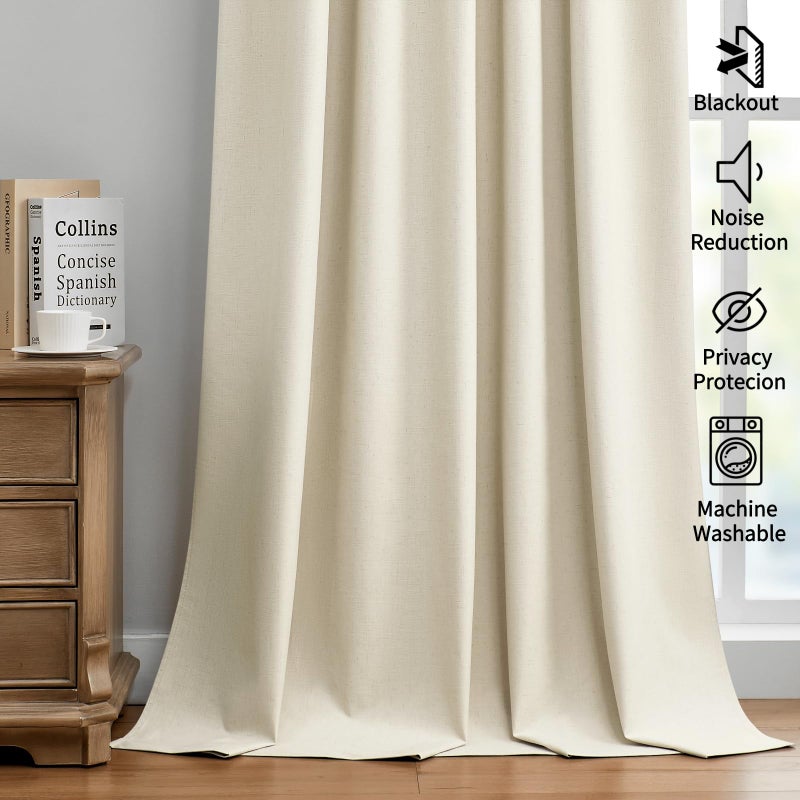Joydeco الستائر Linen Linen Linen Curtains بطول 72 بوصة - ستائر من الكتان المعزول الحراري 2 لوحين بنسبة 100 ٪ من الستائر اللفاتية لغرفة النوم وديكور غرفة المعيشة الفاخرة مطوية (72L × 40W مبيضة الرمال) - Image 3