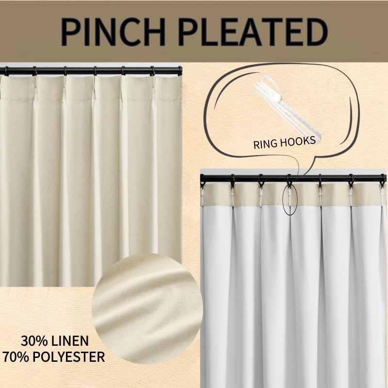 Joydeco الستائر Linen Linen Linen Curtains بطول 72 بوصة - ستائر من الكتان المعزول الحراري 2 لوحين بنسبة 100 ٪ من الستائر اللفاتية لغرفة النوم وديكور غرفة المعيشة الفاخرة مطوية (72L × 40W مبيضة الرمال) - Image 2