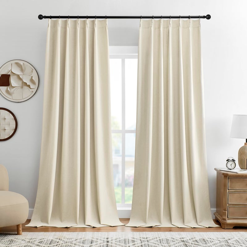Joydeco الستائر Linen Linen Linen Curtains بطول 72 بوصة - ستائر من الكتان المعزول الحراري 2 لوحين بنسبة 100 ٪ من الستائر اللفاتية لغرفة النوم وديكور غرفة المعيشة الفاخرة مطوية (72L × 40W مبيضة الرمال) - Image 1